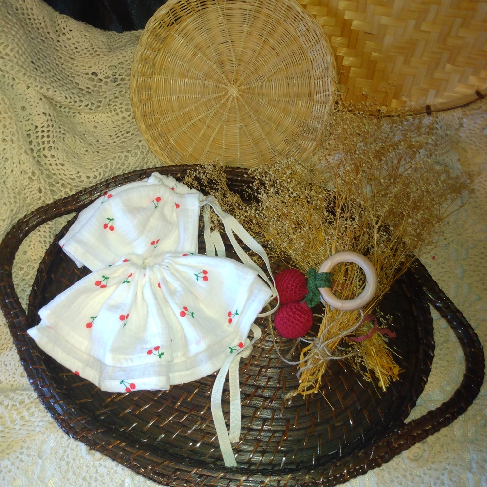White Baby Dress with Cherry Embroidery